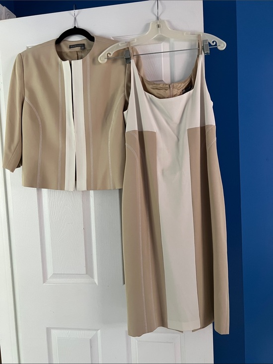 Tristan & Iseut Dresses & Skirts - Stunning Two-Piece Women's Beige & Cream Dress and Cropped Jacket Set